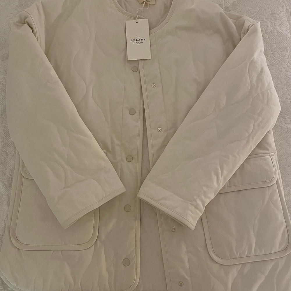 Sezane Off-White Quilted Feral Puffer Jacket